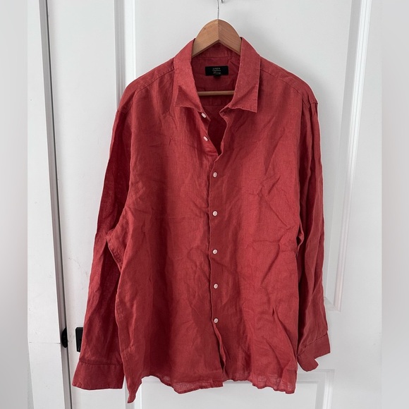 NWT CLUB ROOM 100% LINEN MEN'S LUXURY BUTTON DOWNSHIRT IN RED SANDALWOOD XXL - Picture 5 of 6